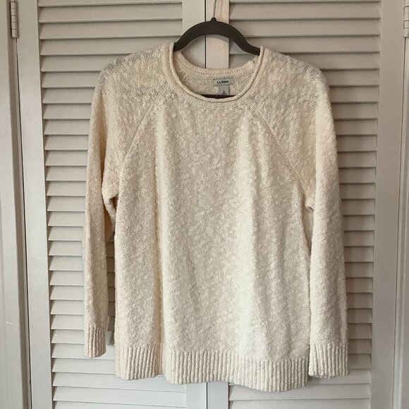 L.L. Bean women's sweater large cream nubby cotton crewneck textured - Picture 1 of 8